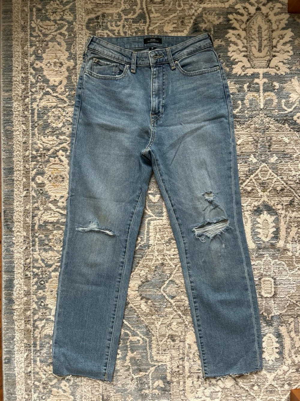 True Religion Starr Size 28 Raw Hem Straight Leg Jeans Medium Wash